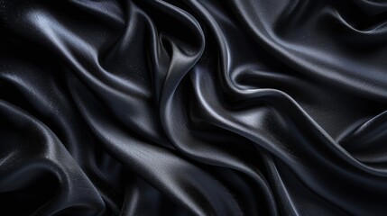 Obraz premium Black satin fabric with soft waves.black silk background