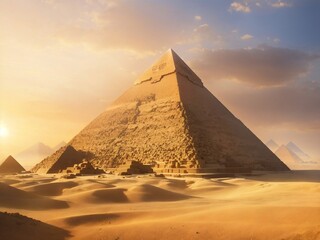 "Sands of Eternity: Dawn's Embrace of the Great Pyramid of Giza"