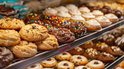 Cookies and sweet buns in retail display