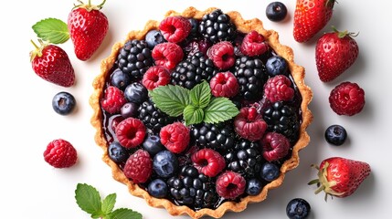 Obraz premium Fresh and delicious mixed berry tart.