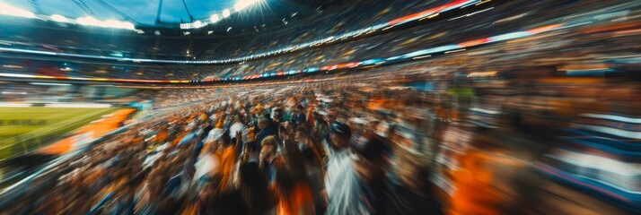 Blurred figures in the football stadium stands during long exposure