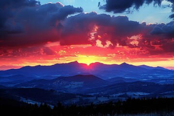 Obraz premium Sun Setting Over Mountain Range