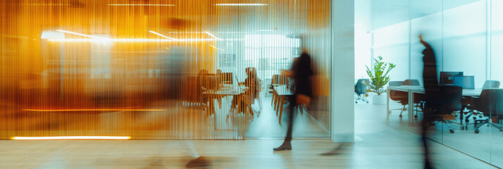 Blurred figures in the office during long exposure