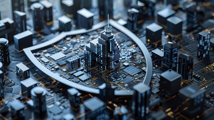 A conceptual photo of a shield made of binary code protecting a digital city, representing cybersecurity and data encryption