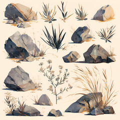 Experience the rugged charm of desolation. This collection features a variety of dry plants and stones, each with its own unique story to tell. Perfect for artists, designers, and anyone who