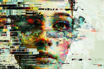 A digital artist creating abstract art from big data, using AI algorithms to interpret and visualize complex data sets as art