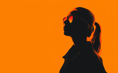 This striking image captures a woman's silhouette with stylish sunglasses, evoking feelings of summer, vacation vibes, and fashionable travel