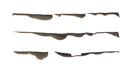 Isolated burned paper edges, set of linears stripes png burnt shapes in vintage olded style for posters, greeting cards, banners in Y2K