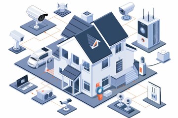 Fototapeta premium Secure seniors and animals in private home networks with advanced IP networking, quick connectivity cameras, and protection sensors.