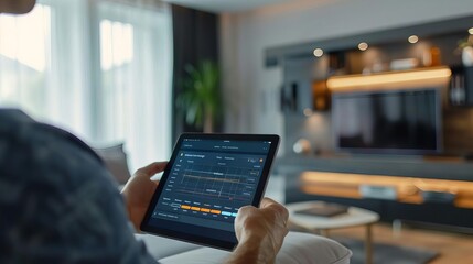 A tablet displaying a security app status in a home setting, alerting to a malware detection with the user looking concerned in the background
