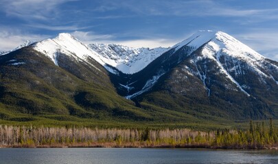 Snow Covered Sundance Range Rocky Mountain Peaks, Canadian Rockies.  Scenic Banff National Park...