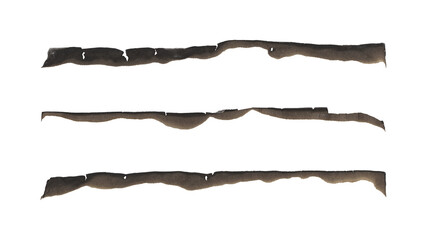 Isolated burned paper edges, set of linears stripes png burnt shapes in vintage olded style for posters, greeting cards, banners in Y2K