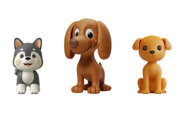 Cute Siberian Husky, Dachshund, and Orange Dog: A 3D Cartoon Illustration Set, Isolated on Transparent Background, PNG