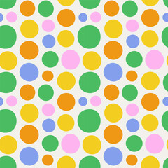 Fun colorful circle doodle seamless pattern. Creative minimalist style art background for children or trendy design with polka dot. Simple childish party backdrop.