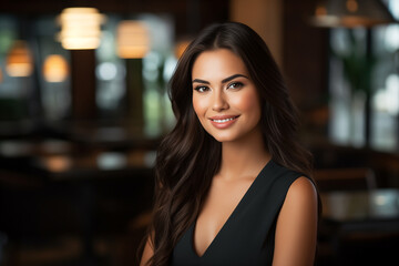 Smiling attractive hispanic young woman looking at the camera, business woman