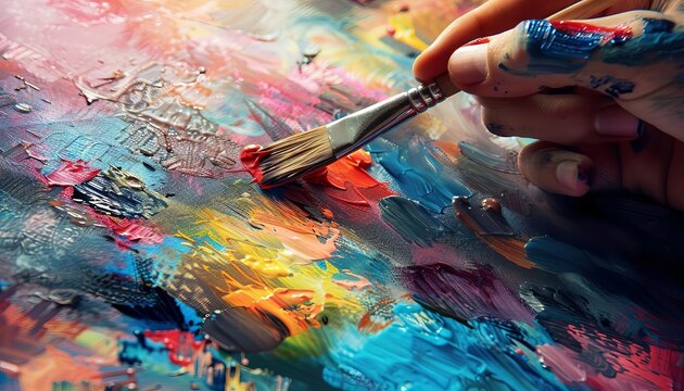 An image of a virtual hand painting on a digital canvas, where strokes are guided by machine learning to create predictive art