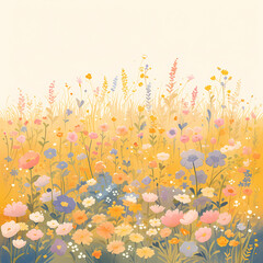 Exquisite Field of Flowers with Vivid Watercolors and Glistening Dewdrops on a Banner
