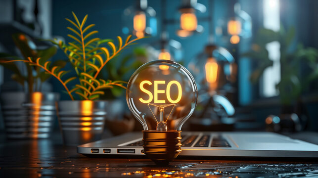 A light bulb featuring the word SEO, symbolizing bright ideas and strategies for search engine optimization