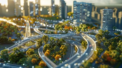 An urban planning office using AI to simulate city growth and traffic patterns, with interactive 3D models