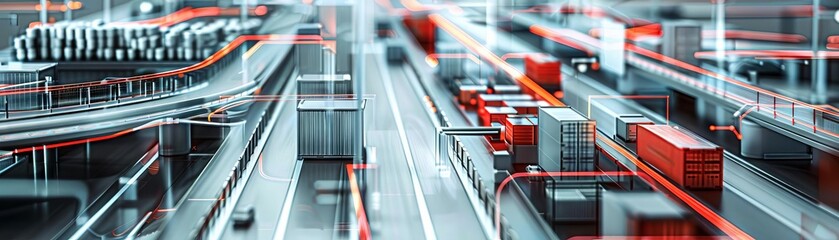 Fototapeta premium A 3D model of a streamlined logistics network, showing optimized routes and distribution centers