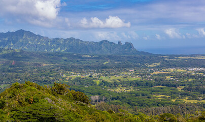 View of Kapa'a Town and Kalalea Mountain From The  Sleeping Giant Trail, Kapa'a, Kauai, Hawaii, USA