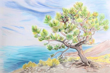 Baikal skullcap (Scutellaria baicalensis) (Colored Pencil) - China - This deciduous tree is highly valued in traditional Chinese medicine for its medicinal properties treating inflammation & infection