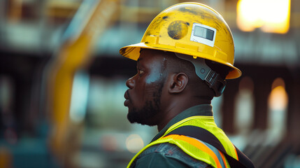 Obraz premium Worker wearing safety helmet