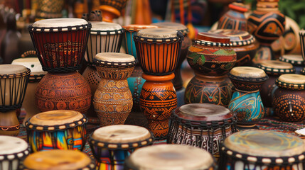 Fototapeta premium African djembe drums in a market
