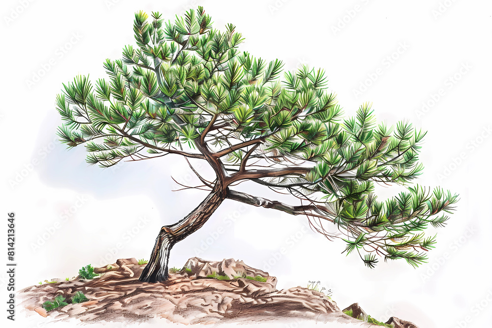 Canvas Prints Canary Island pine (Pinus canariensis) (Colored Pencil) Canary Islands - an evergreen conifer with long needles and a rugged appearance. It is endemic to the Canary Islands 