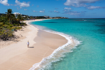 Aerial Woman Shoal Bay Beach Anguilla
