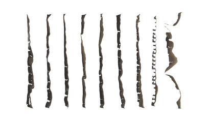 Isolated burned paper edges, linears stripes png burnt shapes in vintage olded style for posters, greeting cards, banners in Y2K