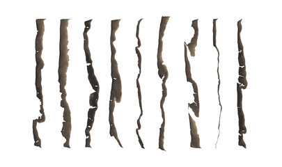 Isolated burned paper edges, linears stripes png burnt shapes in vintage olded style for posters, greeting cards, banners in Y2K