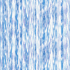 Indigo ikat dye stripe marled seamless pattern. Asian style wavy distort weave print in modern blue white.