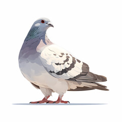 A single pigeon soaring against a pristine white backdrop, perfect for symbolism or design.