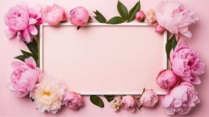 Pink flowers frame.pink tulips and card