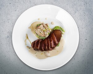 Modern style tasty meat dish on the plate