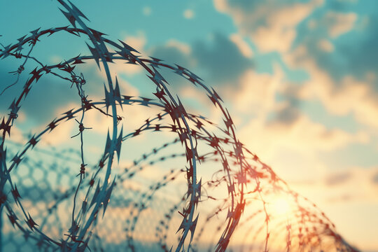 Barbed Wire Fence at Sunset - Powered by Adobe