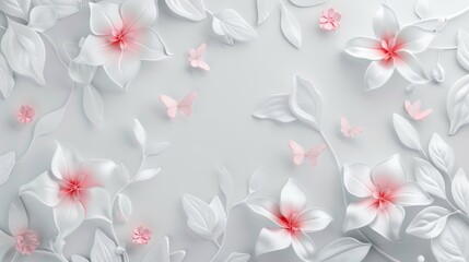 White background with pink flowers.