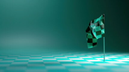 green race flag on soft gradient teal background for racing concept, with copy space for text