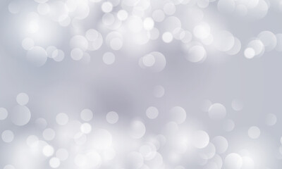 Silver bokeh abstract background with soft blurry circles. copy space grey background.