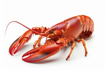 vibrant red lobster with claws raised isolated on pristine white background seafood still life