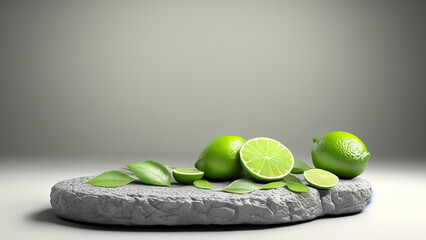 Limes leaves stone stage podium mockup. Generative Ai