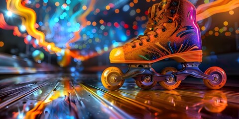 80s pop art roller skates with disco balls for a retro disco vibe. Concept Retrowave, Roller Skates, Disco Balls, Retro Disco Vibes, 80s Pop Art