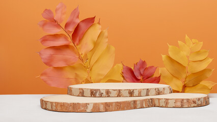 Product podium in autumn warm colors for product presentation. Mockup for branding. Generative Ai