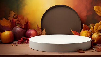 Product podium in autumn warm colors for product presentation. Mockup for branding. Generative Ai