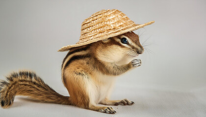 Obraz premium Adorable Squirrel Wearing a Straw Hat