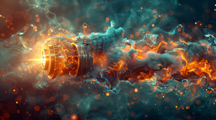 Intense illustration of a mechanical device emitting powerful energy sparks, depicting energy and mechanical innovation.