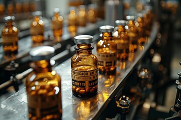 Row of Medicine Bottles on Table