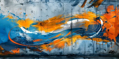 Mockup of abstract graffiti street art with ink drawing in graphic design. Concept Abstract Graffiti, Street Art, Ink Drawing, Graphic Design, Urban Mockup
