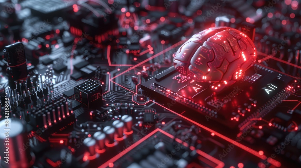 Aufkleber circuit board with glowing red brain. aig51a.